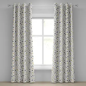 Занавеска на люверсах ABAKUHAUS с рисунком звезд, нарисованным от руки, тема волшебного космоса, галактики, графическое оформление, декоративная двухпанельная штора на окно, 280 см x 225 см, желтый, черный, белый