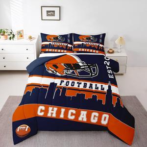 Erosebridal Комплект постельного белья American Football с принтом футбольного поля в сине-оранжевых тонах для поклонников спорта, Navy Blue Orange