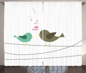 Штора ABAKUHAUS Птица на проволоке в деревенском стиле, Поющая птичка, универсальная ленточная штора для гостиной с петлями и крючками, 280 x 225 см, цвет морская пена, сланцево-коричневый Abakuhaus