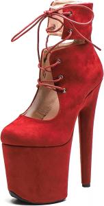 Женские ботильоны WUXIN H&P с высокими 8-дюймовыми каблуками, шнуровкой, платформой, фланелевой отделкой, экзотическим дизайном для стрип-пластики, Red