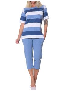 NORMANN Пижама-капри с короткими рукавами и блочными полосками, выполненная из ткани синего цвета