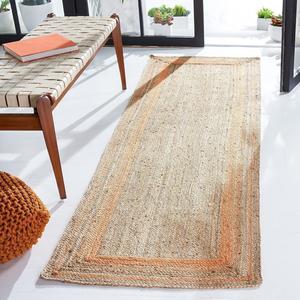 Ковер-дорожка SAFAVIEH, 77 x 244 см, Natural Fiber Collection, оранжевый и натуральный, ручная работа, бордюр Farmhouse Jute, идеально для помещений с высокой проходимостью в гостиной, спальне (NF109P)