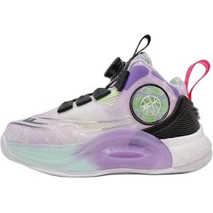 Баскетбольные кроссовки средней высоты с противоскользящей амортизацией и дышащими вставками для детей WARRIOR, фиолетовый/черный/зеленый