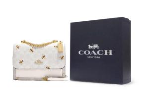 COACH Кожаная сумка-баул на холсте малого размера с наплечным ремнем через плечо для женщин ледниково-белого цвета