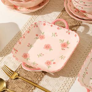 Ceramics Набор керамических мисок и тарелок Fresh Underglaze Color с квадратной тарелкой с двумя ручками 23,5 см