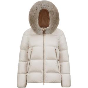 Moncler Лайчефур Короткая куртка пуховик с капюшоном и меховой отделкой женская белая, White
