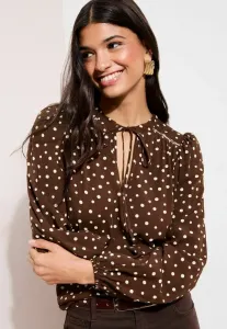 Блузка прямого кроя с длинными рукавами и кружевной отделкой. Friends Like These, Chocolate Brown Spot