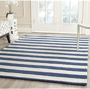 SAFAVIEH Cambridge ковер 153 x 244 см для пола, Navy & Ivory, ручной работы полосатый Wool, идеально для помещений с высокой проходимостью в гостиной, спальне (CAM154B)