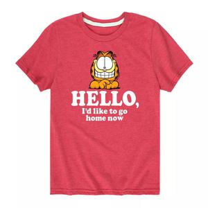 Футболка с рисунком Гарфилда для мальчиков 8–20 лет «Хочу пойти домой» Licensed Character, красный