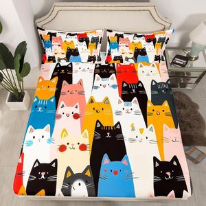 Erosebridal Комплект постельного белья с красочными мультяшными животными и котятами в технике акварели, Multi 01