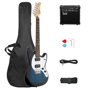 Электрогитара Glarry GMF с грифом из лаурелевого дерева, хамбакеры HH, синяя + усилитель 20 Вт