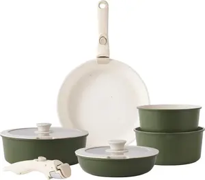 Набор посуды из 15 предметов, зеленый, подходит для индукционных плит, штабелируется, съемные ручки, антипригарное покрытие. Markenlos