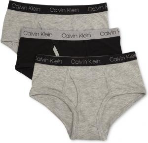 Комплект из 3 трусиков-брифов Calvin Klein для мальчиков Little Modern из хлопка разных цветов, Black/Heather Grey/Heather Grey