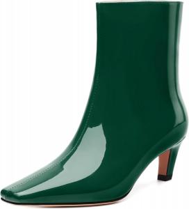 Женские ботильоны с низким каблуком-кошачьей шпилькой, лакированные, с квадратным носком, короткие на пуговицах, элегантные классические модные ботинки осень-зима, каблук 5 см DEMOSHINE, Dark Green