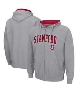 Мужская толстовка с капюшоном во всю длину молнии Stanford Cardinal Arch and Logo 3.0 серого цвета с меланжевым оттенком Colosseum