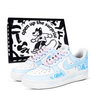 Nike Кроссовки для скейтбординга Air Force 1 King, износостойкие, низкие, унисекс, белые, синие