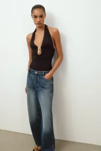 Драпированный полиамидный боди Zara, черный