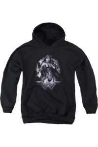 Бэтмен против Супермена: Молодежная толстовка с капюшоном "Дождливая ночь" Gildan, черный