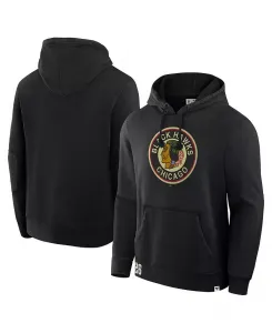 Мужская черная толстовка с капюшоном Chicago Blackhawks Decades Collection Tradition Fleece Pullover Hoodie Fanatics