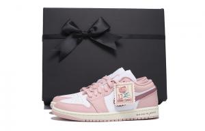 Jordan Баскетбольные кроссовки Air 1 Anti-Slip, износостойкие, низкие, винтажные, женские, розовые, белые