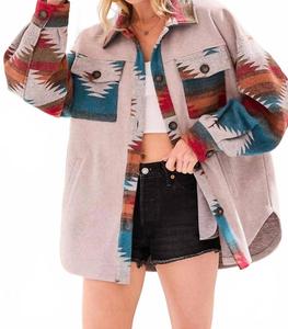 Однотонная куртка-рубашка свободного кроя с ацтекским принтом LA MIEL, Aztec Print