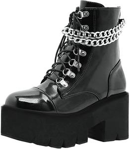 Женские готические ботильоны LUXMAX на платформе с высоким каблуком, шнуровкой и короткой голенью, панк, зимняя обувь, Blackk