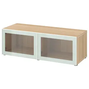 Стеллаж, под беленый дуб/белый/прозрачное стекло, 120x42x38 см, GLASSVIK BESTÅ IKEA