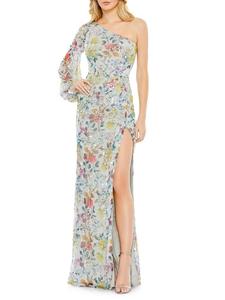 Платье на одно плечо с цветочным принтом и пайетками Mac Duggal, цвет Multi