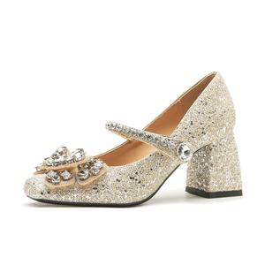 YAFEI XUANYU Туфли Мэри Джейн на массивном каблуке 7 см женские шампань, цвет Champagne