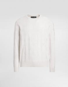 Шелковый джемпер с круглым вырезом и вышивкой логотипа dg по всему изделию Dolce & Gabbana, белый