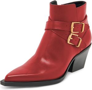 Женские ботильоны YDN с заостренным носком, закрытые, с ремешком и пряжкой на щиколотке, низкий широкий каблук, боковая молния, удобные ботинки-казаки для офиса и платья, размеры 4-16 US, Red