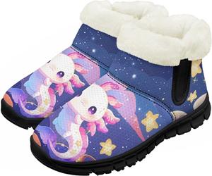 Детские зимние сапожки для мальчиков и девочек, утепленные искусственным мехом, ботильоны до щиколотки с противоскользящей подошвой для малышей, детей младшего и старшего возраста Chririnla, Galaxy Axolotl