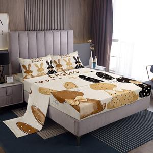 Erosebridal Комплект постельного белья Happy Easter для детей с мультяшными кроликами и морковками, ручная роспись, глубокие карманы, Brown Black White