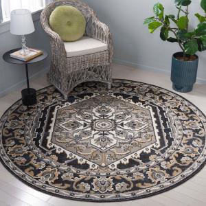 Ковер SAFAVIEH, 201 x 201 см, Pyramid Collection, круглый, Grey & Navy, геометрический рисунок, идеален для помещений с высокой проходимостью: гостиная, спальня, столовая (PYR222F-7R)