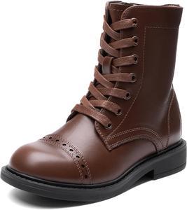 Ботинки DREAM PAIRS для девочек и мальчиков, военные с боковой молнией и шнуровкой, для малышей, детей младшего и старшего возраста, Brown