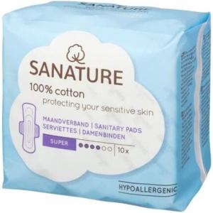 Гигиенические прокладки Sanature Sanature Super из 100% хлопка с крыльями