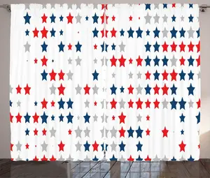 Штора ABAKUHAUS "День независимости", рустик, полутоновое изображение звезды, универсальные ленточные шторы для гостиной с петлями и крючками, 280 x 225 см, цвет: бледно-серый, темно-синий Abakuhaus