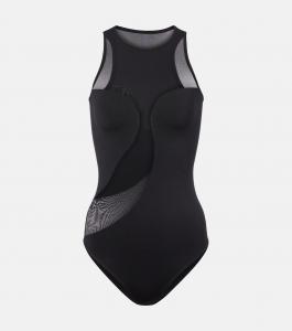 Асимметричный полупрозрачный атласный боди Wolford, Shiny Black