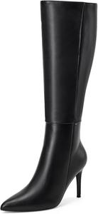 Женские сапоги GENSHUO на шпильке до колена, 3-дюймовый каблук, закрытый заостренный носок, высокий боковой молния, длинные, удобные, сексуальные, для повседневной носки и вечеринок, Solid Black