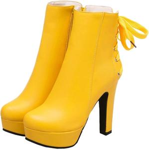 Женские ботильоны на платформе Uniquelly с высоким каблуком, круглый носок, шнуровка сзади и боковая молния, элегантные зимние туфли, Yellow