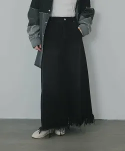 Асимметричная джинсовая юбка с бахромой Kbf, цвет Black