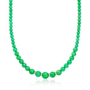 Ожерелье Ross-Simons из нефритовых бусин 5-11 мм с бриллиантами в стерлинговом серебре Ross-Simons, 18 In