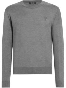 Шелковый свитер с вышитым логотипом Dolce & Gabbana, серый