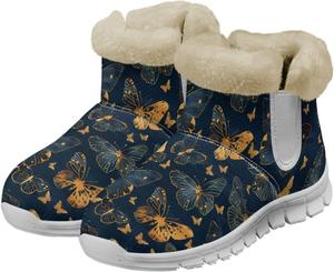 Женские зимние ботинки JoyLamoria Boston Terrier с цветочным принтом, водонепроницаемые снежные ботинки, водонепроницаемые ботильоны с принтом щенка, средние по голенища, удобные для холодной погоды, пушистые обувь, Butterfly