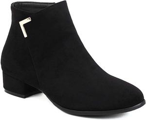 Женские челси Artykey с низким массивным каблуком, круглым носком и боковой молнией, повседневные модные короткие ботинки C5, Black