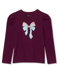 Футболка с длинными рукавами и принтом для девочек с объемными плечами Lands' End, фиолетовый