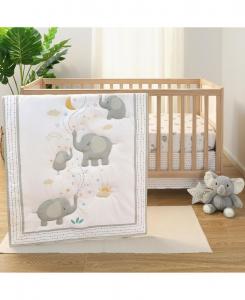 Комплект постельного белья для детской кроватки для девочек, с рисунком слоника, 3 предмета The Peanutshell, White