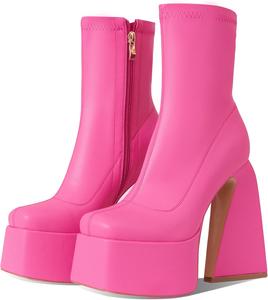 Женские платформенные ботинки Uacllcau, средние по голенище, с квадратным носком, массивным высоким каблуком и боковой молнией, ботильоны, Rose Red