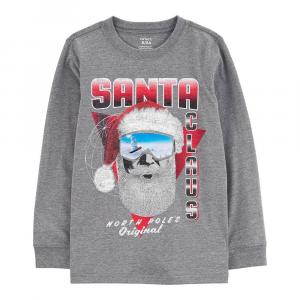 Футболка Carter's с длинными рукавами и рисунком для мальчиков 4–14 лет, цвет Gray Santa