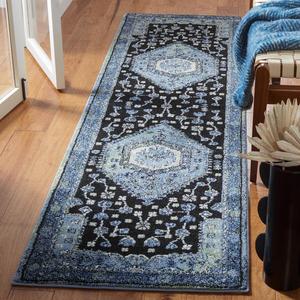 Ковер-дорожка SAFAVIEH, 69 x 244 см, коллекции Vintage Hamadan - , Light Blue & Black, традиционный восточный дизайн, без линьки и простой в уходе, идеален для помещений с высокой проходимостью в гостиной, спальне (VTH204J)